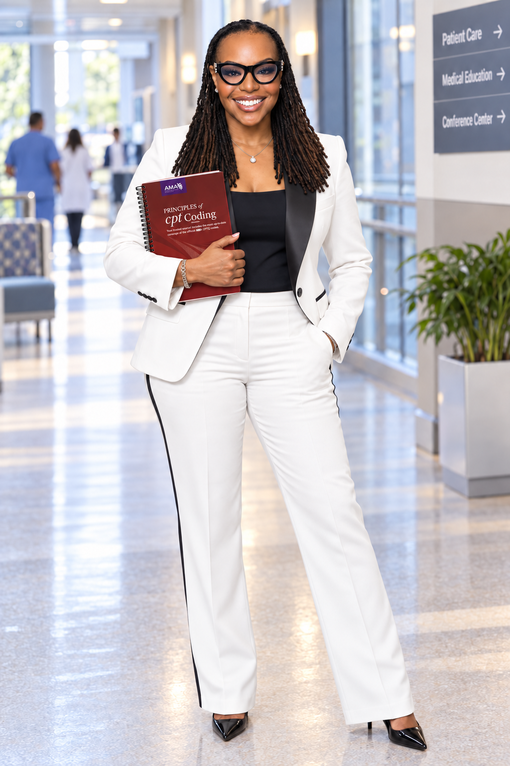 Genieve Nottage, MBA, RHIA, CCS, CPMA, COC, CPC, founder of Chronicles Billing Inc., in a modern medical facility